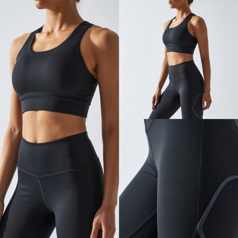 Women’s Seamless Black Activewear Set – High-Waist Leggings & High-Support Sports Bra